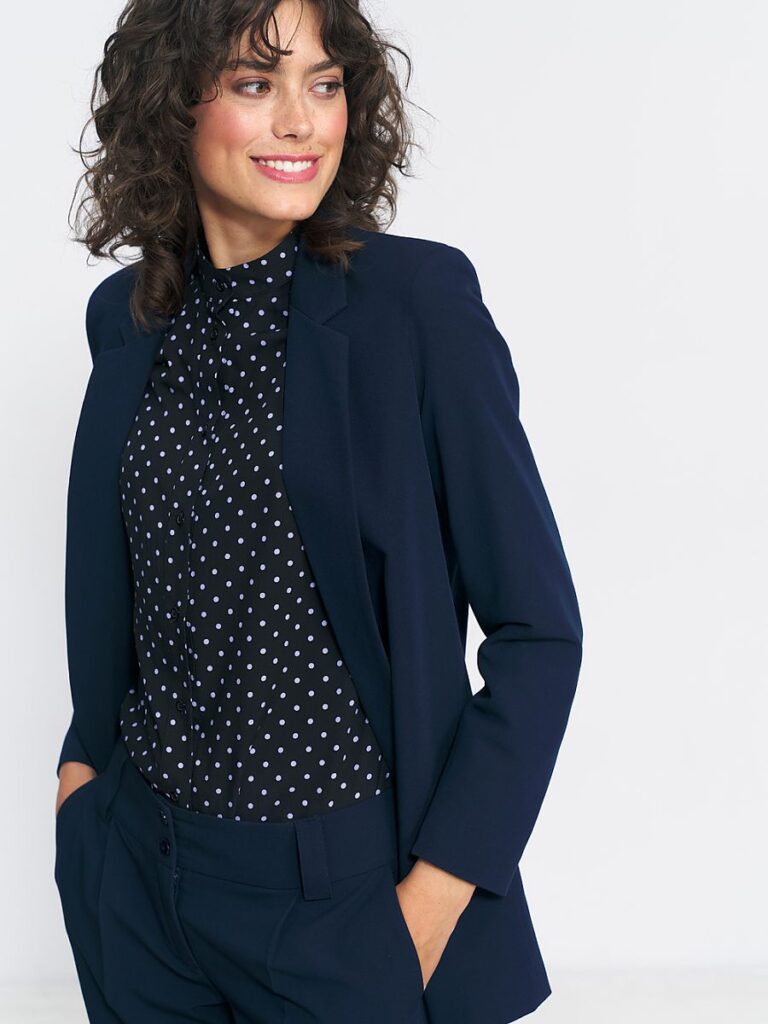 Veste tailleur marine épurée coupe ajustée sans fermeture MADAME — vue 2