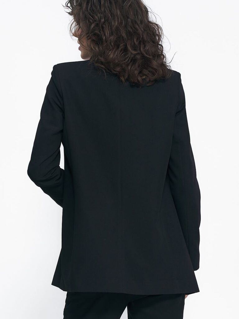 Veste tailleur noire épurée, sans fermeture, coupe fluide élégante — vue 1