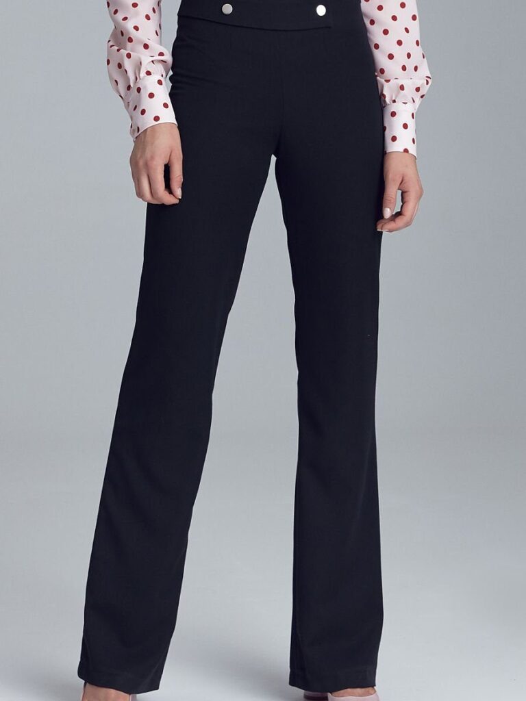 Pantalon noir femme coupe droite boutons dorés ceinture