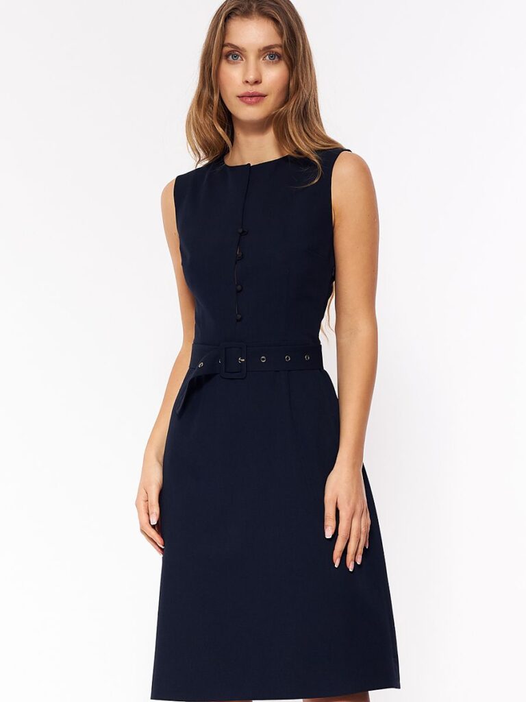 Robe Léa bleu marine épurée, coupe fluide intemporelle