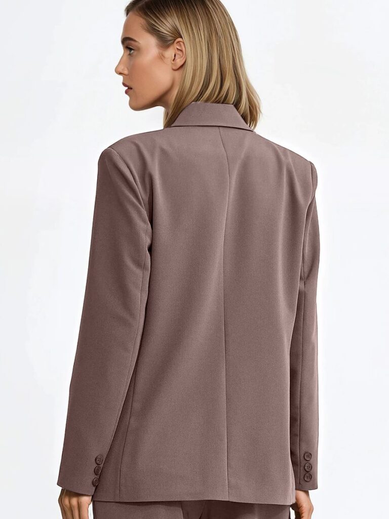 Veste café oversize femme double boutonnage épaulettes structurées — vue 2