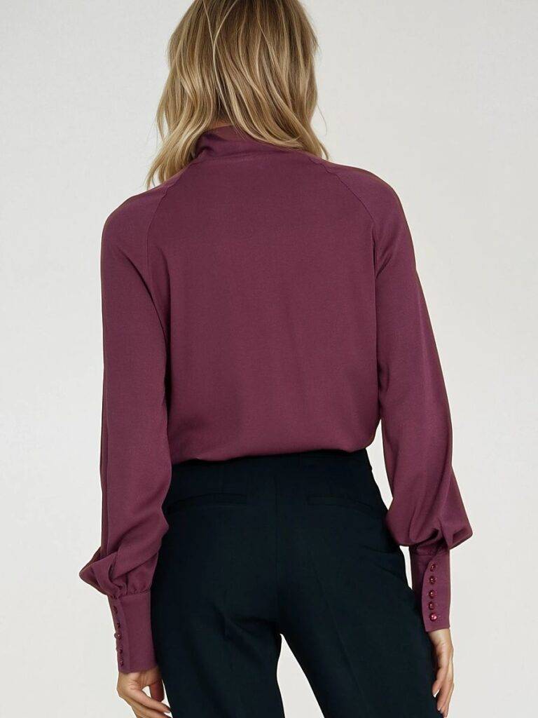 Chemisier Julia en viscose prune, foulard noué, manches longues — vue 1