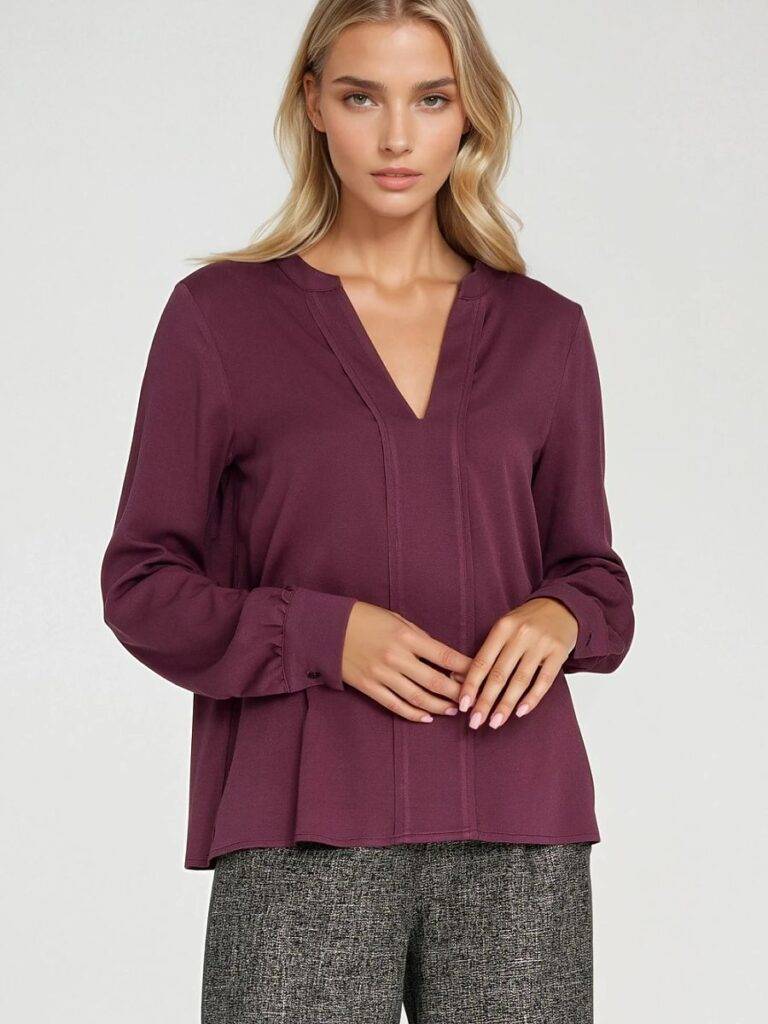 Chemise Anna prune viscose fluide, décolleté V, femme — vue 2