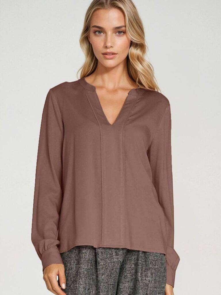 Chemise Anna en viscose moka avec décolleté V affinant — vue 2