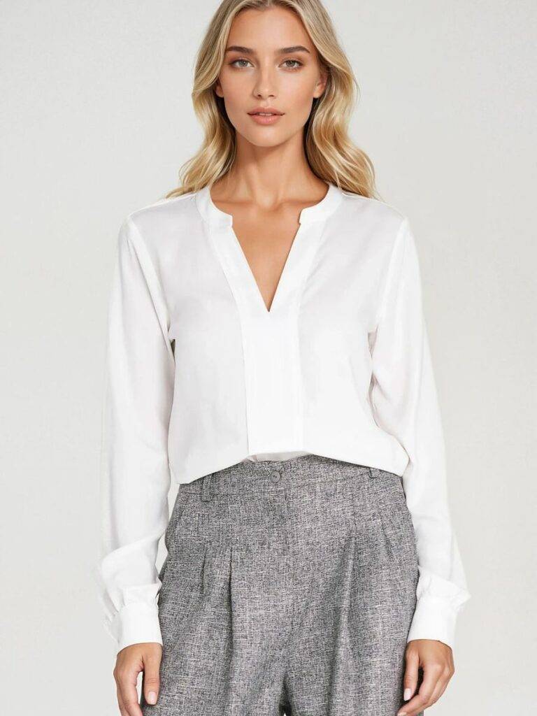 Chemise Anna viscose blanc cassé, coupe régulière, décolleté V