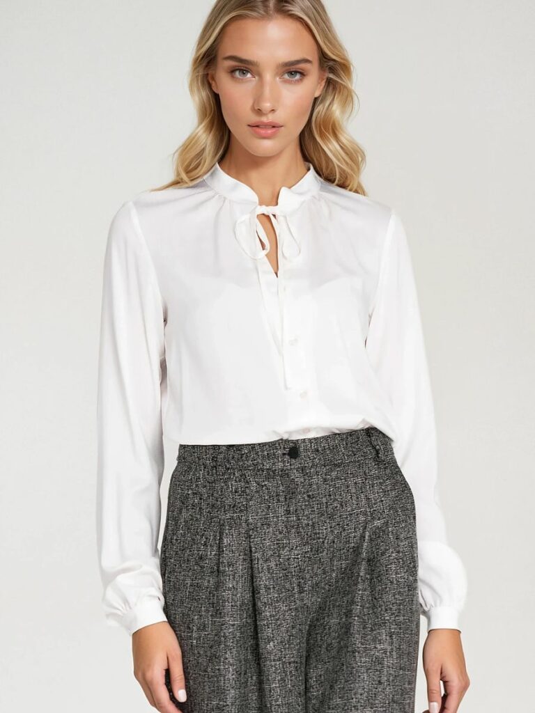 Chemise Lucie blanche viscose avec nœud signature détail cou