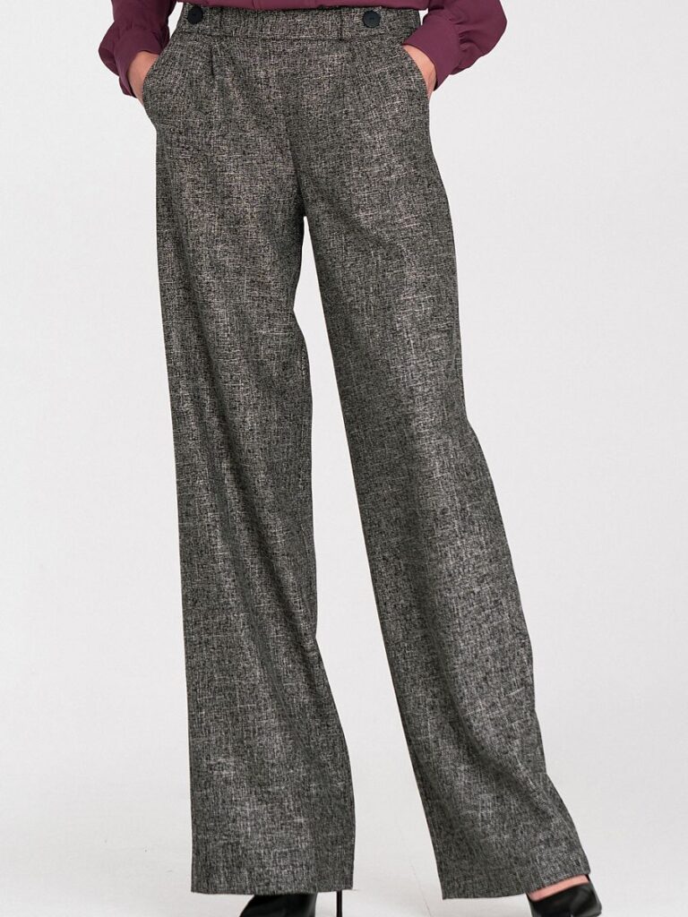 Pantalon taille haute gris chiné coupe relaxed femme bureau