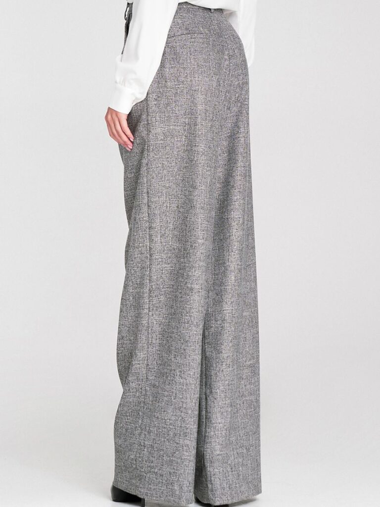 Pantalon Élise gris chiné taille haute coupe relaxed fit femme — vue 1