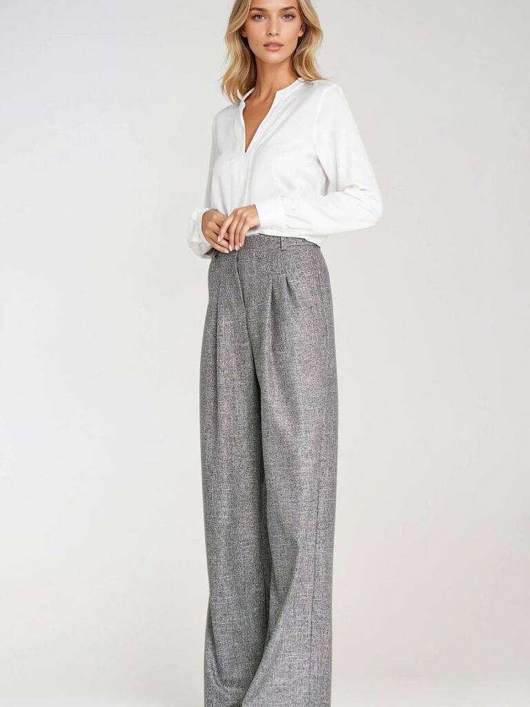 Pantalon Élise gris chiné taille haute coupe relaxed fit femme — vue 2
