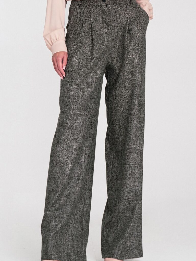 Pantalon large gris chiné taille haute coupe relaxed fit
