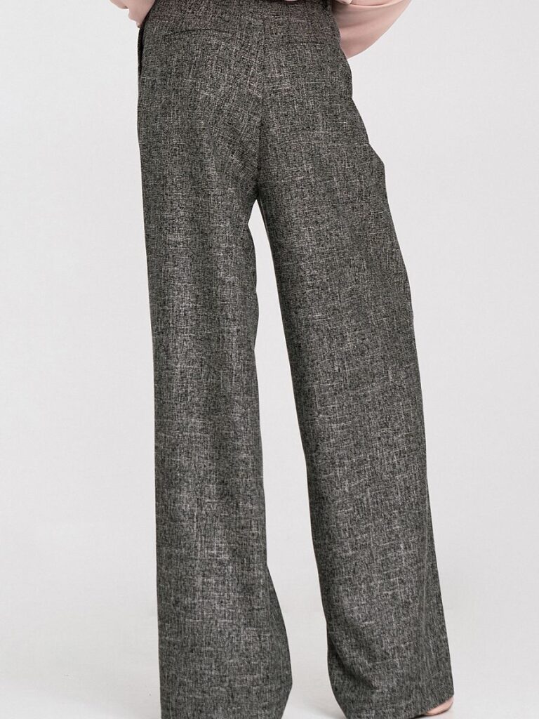 Pantalon large gris chiné taille haute coupe relaxed fit — vue 1