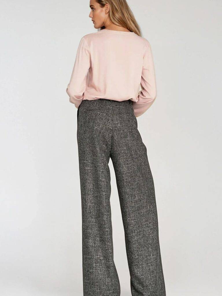 Pantalon large gris chiné taille haute coupe relaxed fit — vue 2