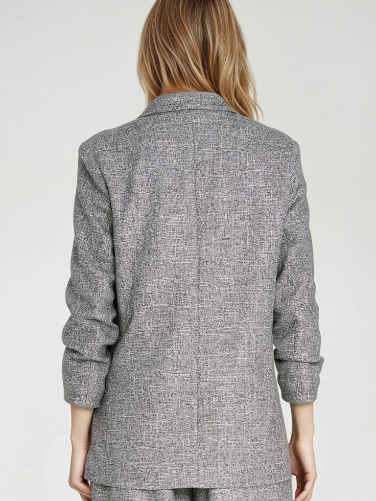 Veste tailleur Camille gris chiné, vue de face, coupe régulière manches 3/4 — vue 1