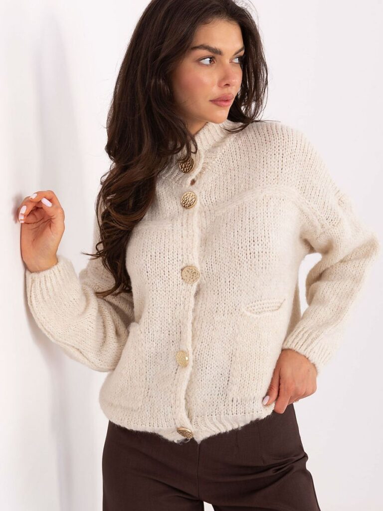 Gilet femme mélange laine boutons dorés col montant