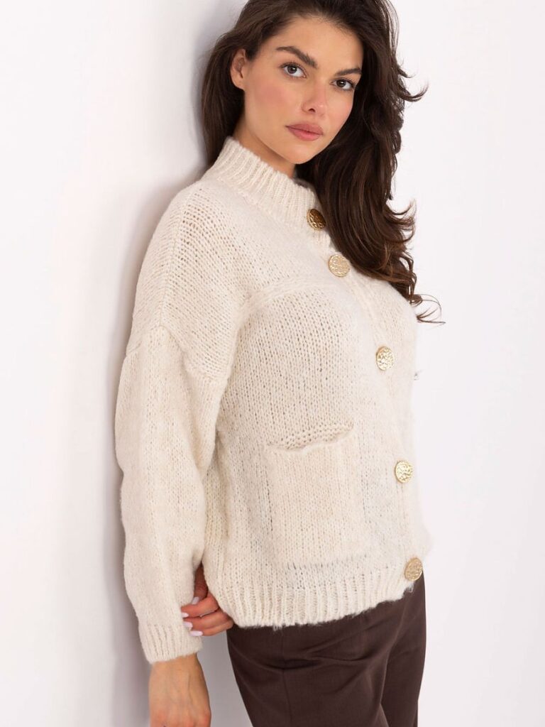 Gilet femme mélange laine boutons dorés col montant — vue 1