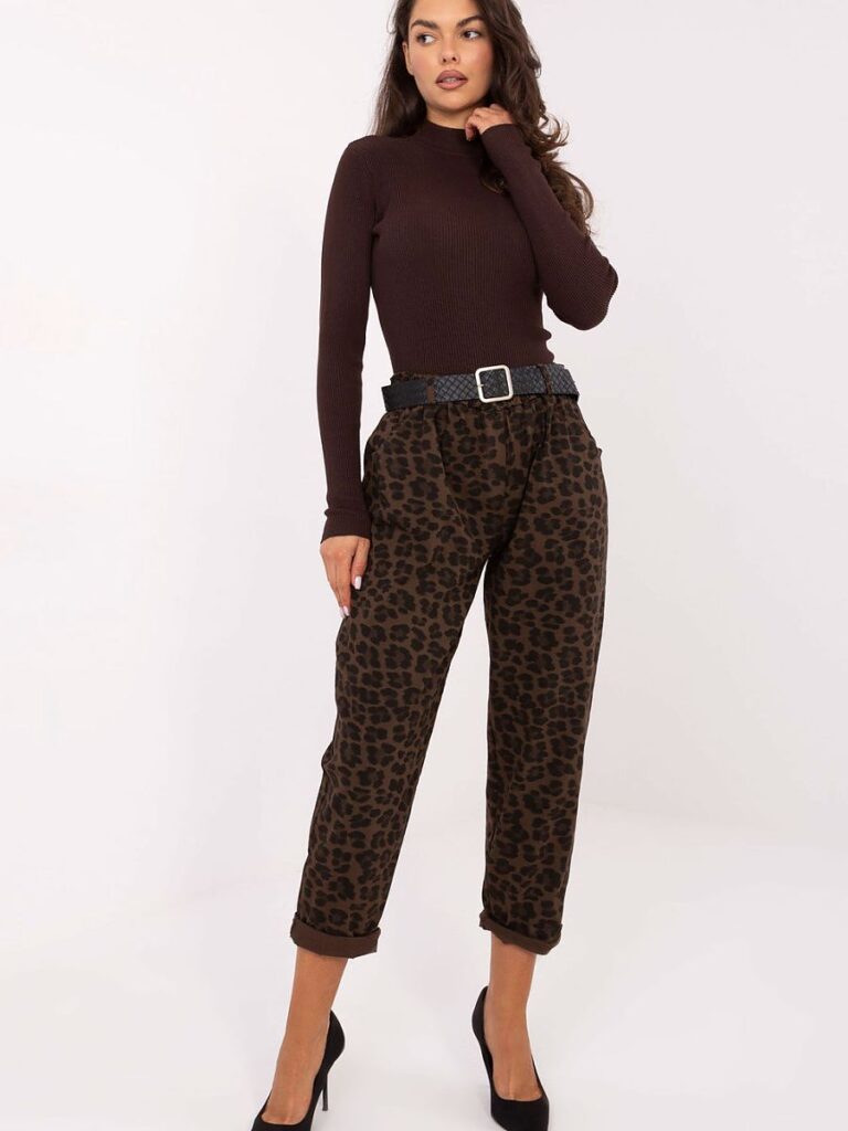 Pantalon léopard taille haute coupe fuselée ceinture amovible