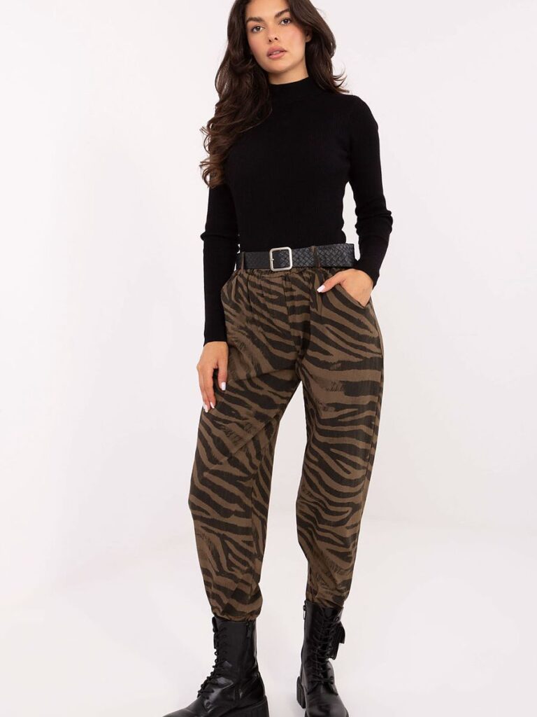 Pantalon Zoé zébré vert taille haute coupe fuseau