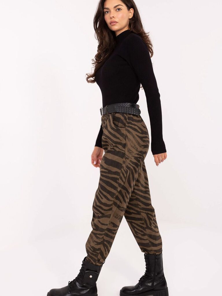 Pantalon Zoé zébré vert taille haute coupe fuseau — vue 1
