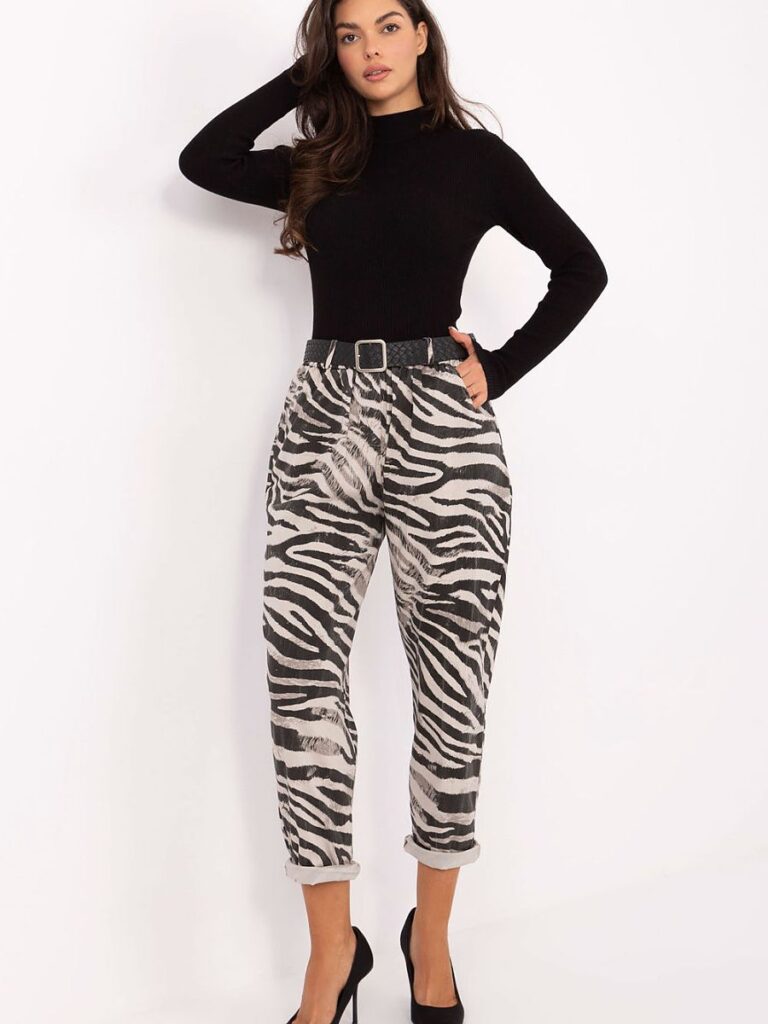 Pantalon Léa zébré beige taille haute jambes fuselées femme