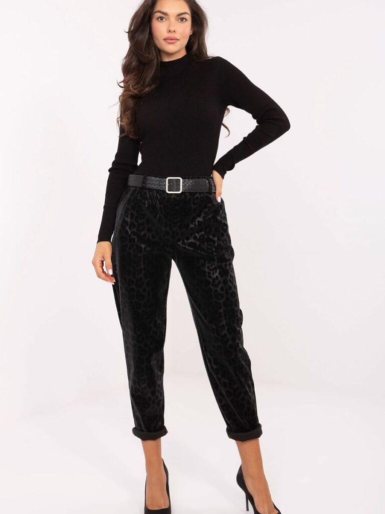Pantalon léopard noir gris taille haute simili cuir femme