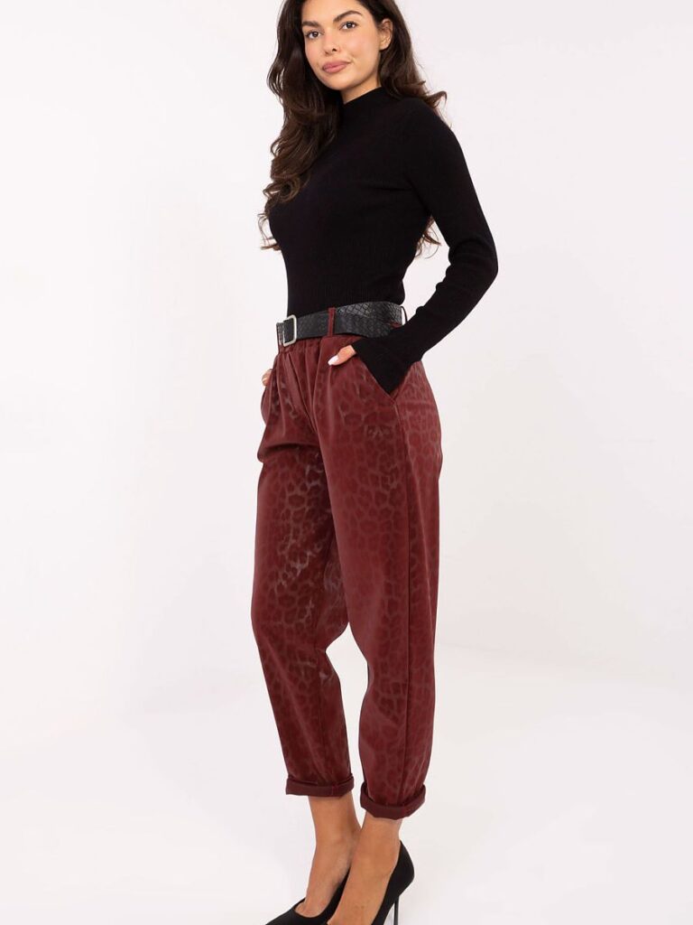 Pantalon femme taille haute motif léopard simili cuir coupe fuselée — vue 1