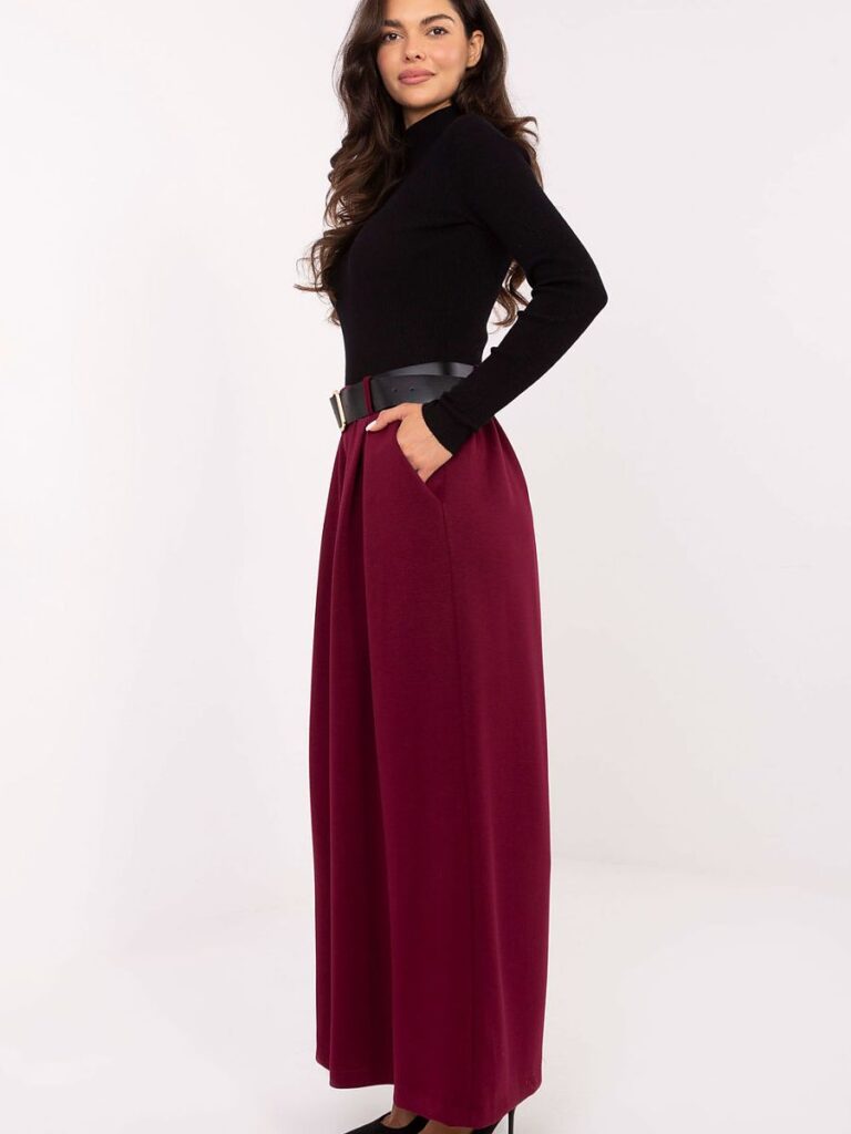 Pantalon palazzo rouge fluide taille haute avec ceinture ajustable — vue 1