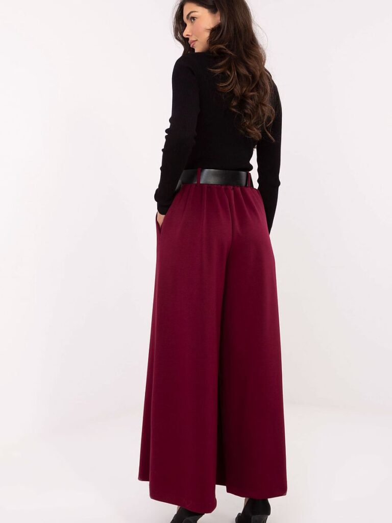 Pantalon palazzo rouge fluide taille haute avec ceinture ajustable — vue 2