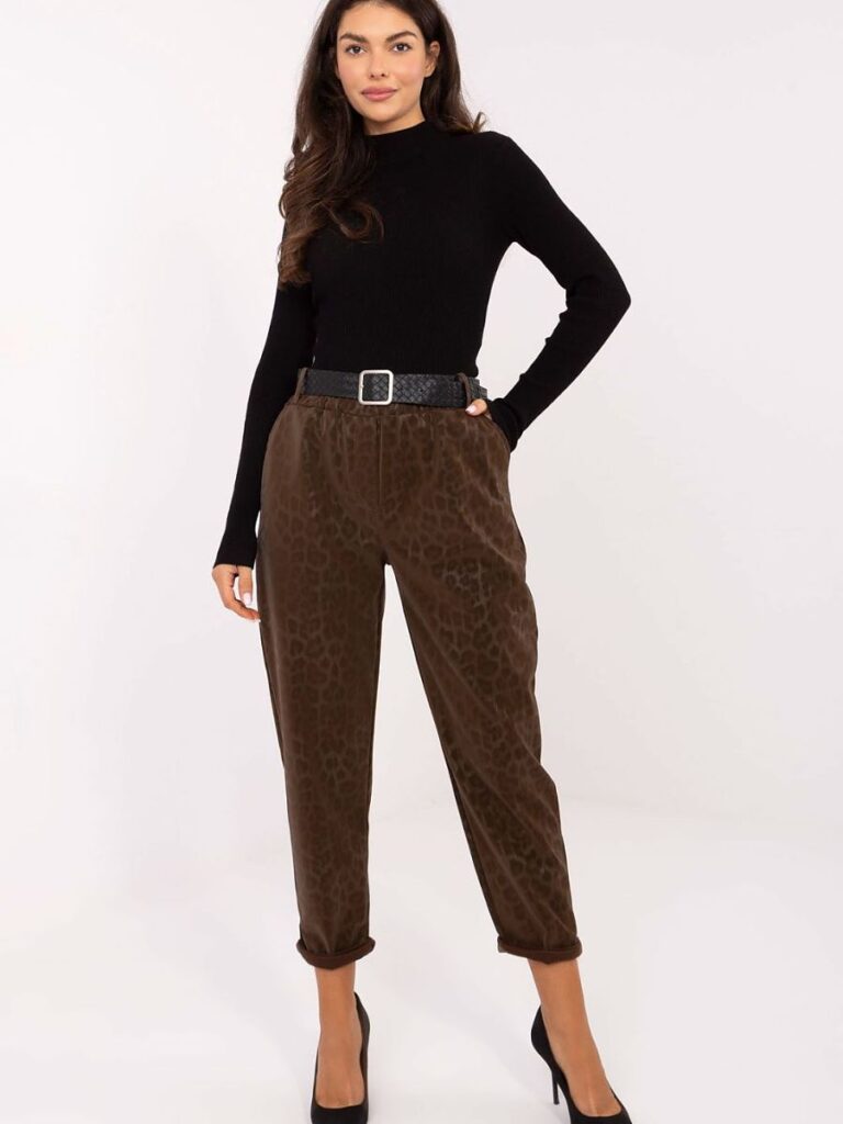 Pantalon taille haute simili cuir chocolat motif léopard femme — vue 2