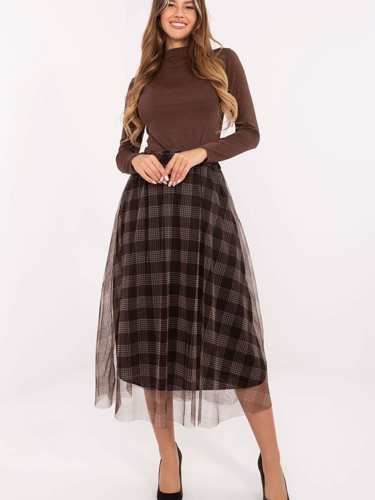 Jupe midi en tulle à carreaux doublée, coupe confortable
