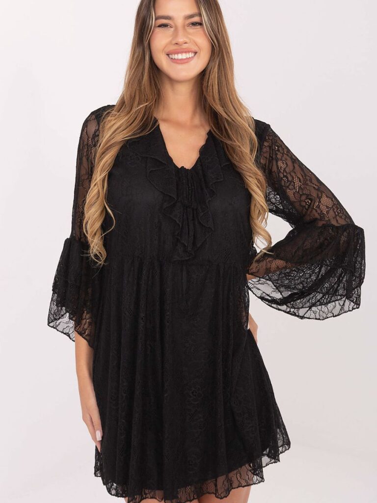 Robe de soirée romantique dentelle nœud, décolleté cœur, manches volantées