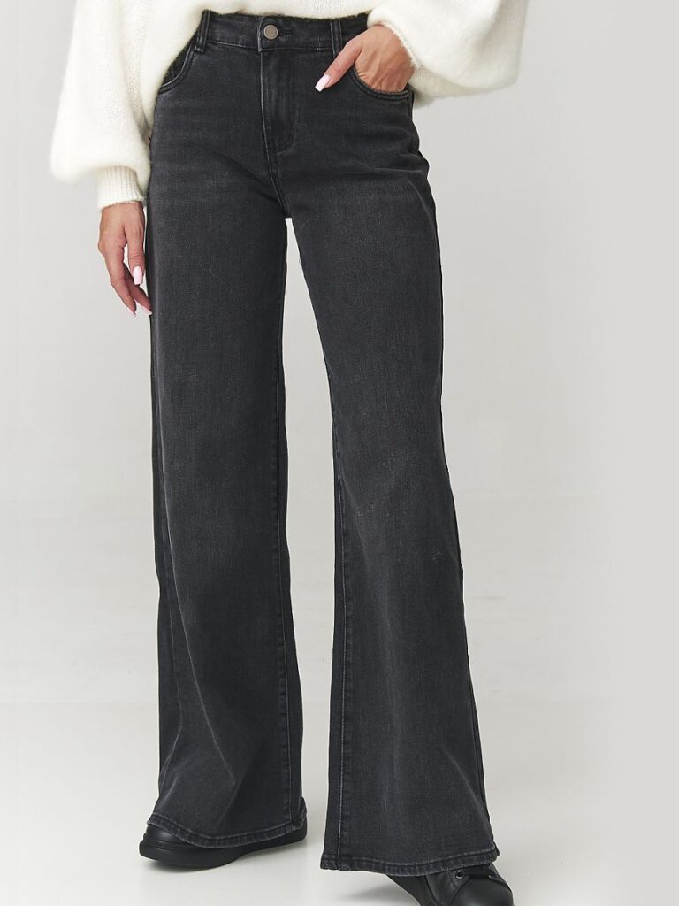 Jean palazzo noir femme, coupe large fluide, taille harmonieuse
