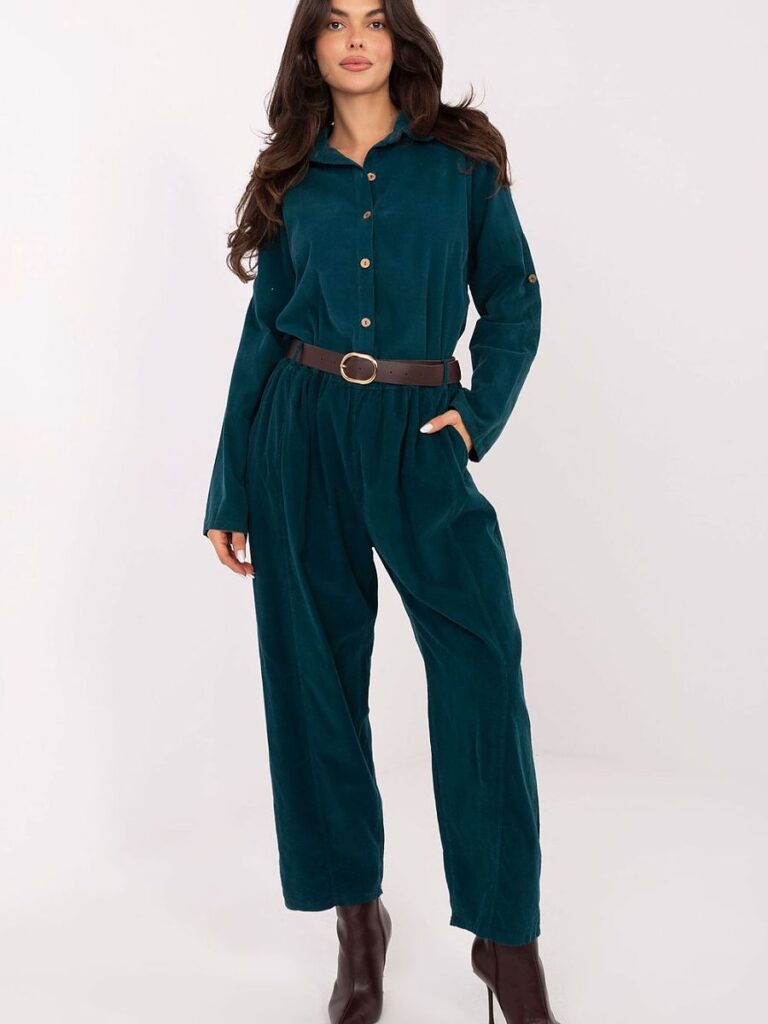 Pantalon bleu canard ample taille haute confortable et élégant
