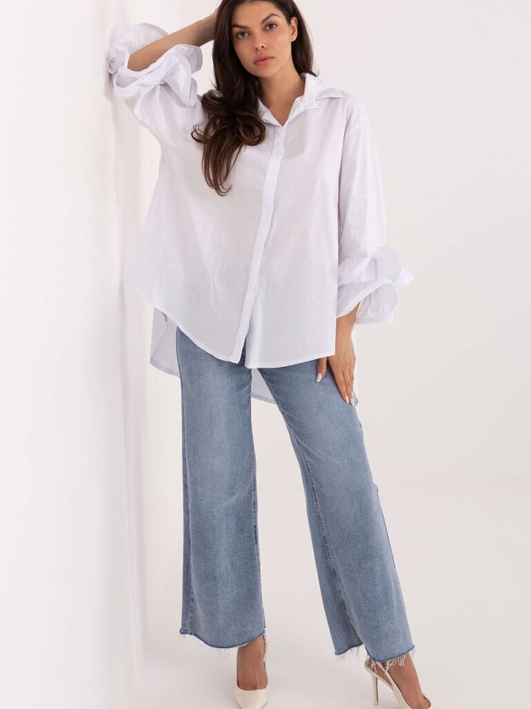 Chemise blanche femme coton pur avec volants délicats aux manches