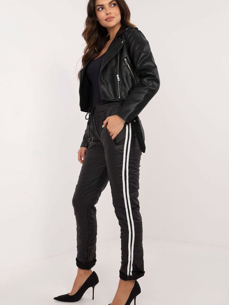 Pantalon noir femme taille haute coupe slim en éco-cuir — vue 1