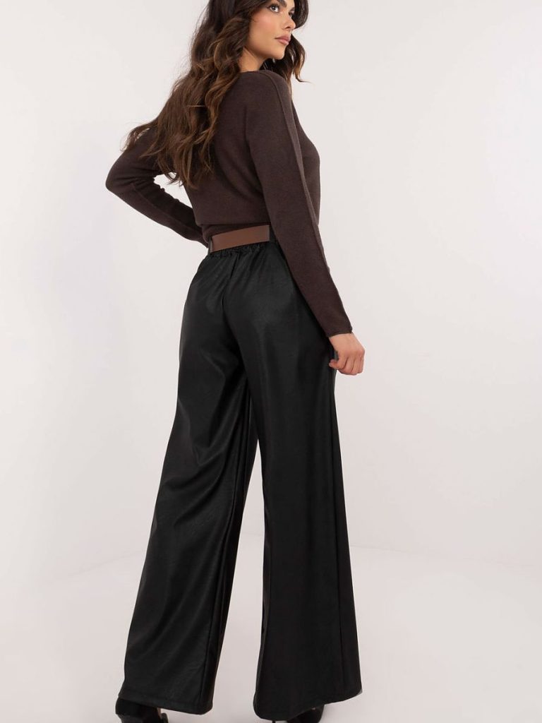Pantalon Léa noir cuir écologique, coupe taille haute fluide — vue 2