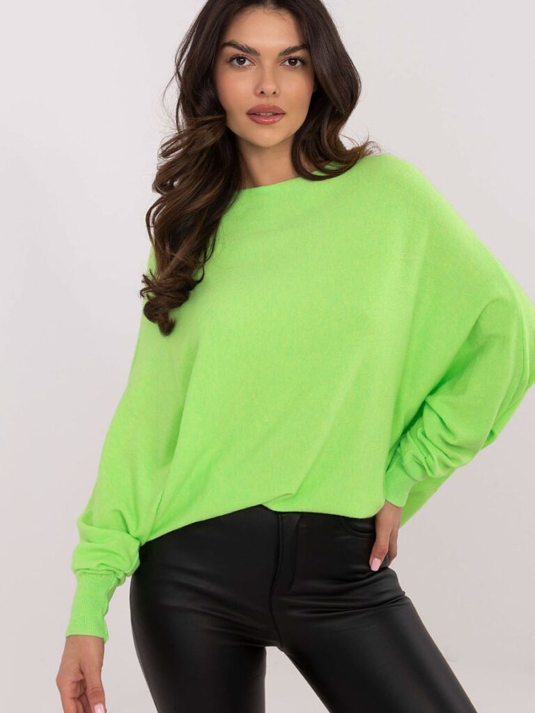 Pull Léa oversize vert fluo, encolure bateau, manches longues