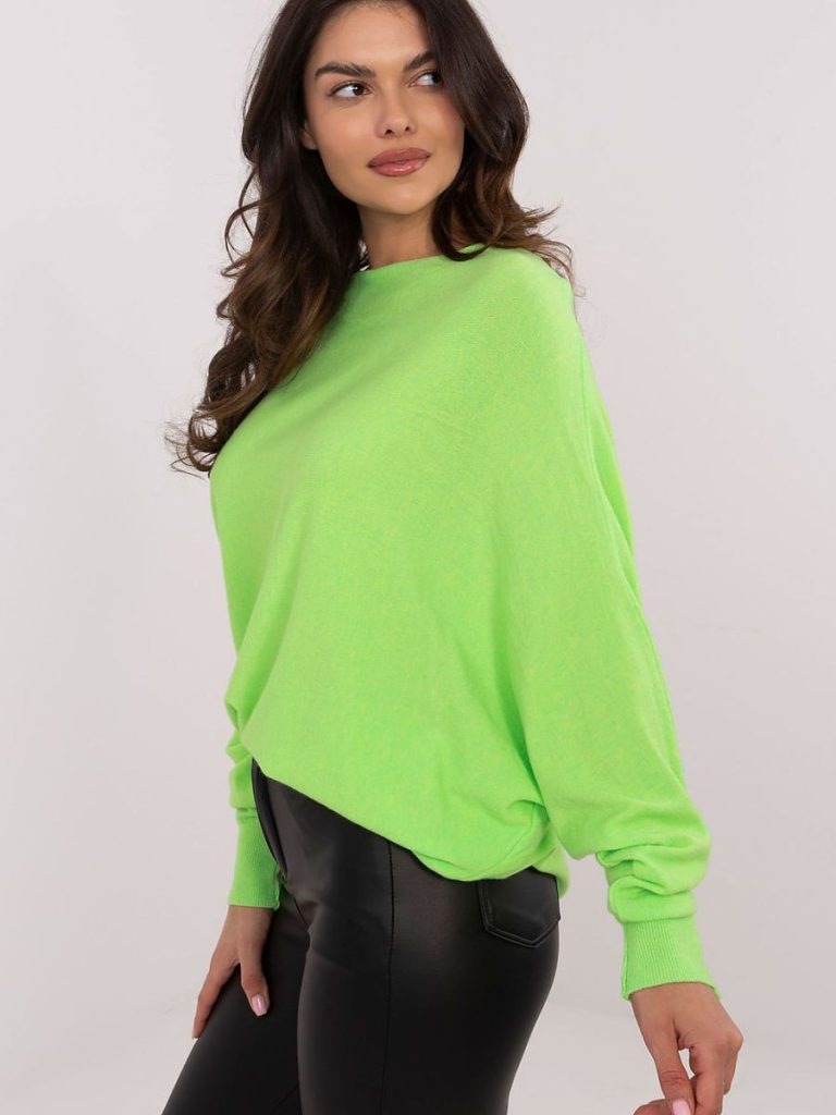 Pull Léa oversize vert fluo, encolure bateau, manches longues — vue 1