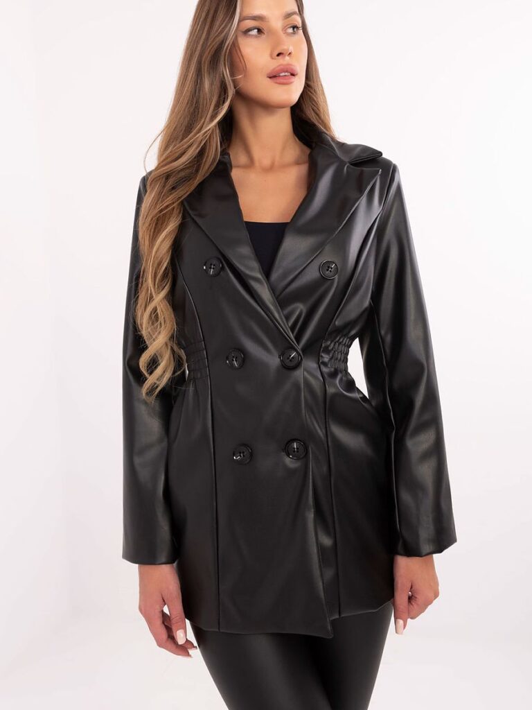 Blazer noir Audrey simili cuir double boutonnage épaulettes