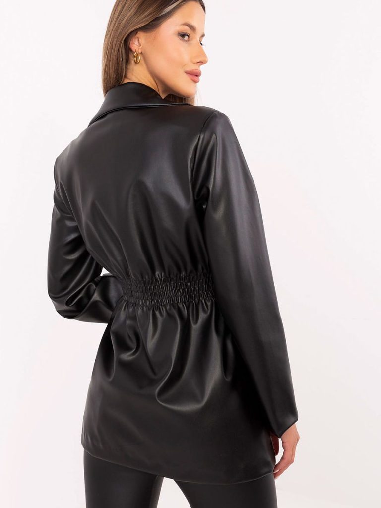 Blazer noir Audrey simili cuir double boutonnage épaulettes — vue 2