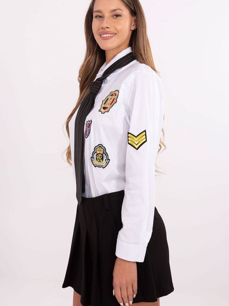 Chemise écolière avec cravate amovible, patchs discrets, coton-élasthanne — vue 1