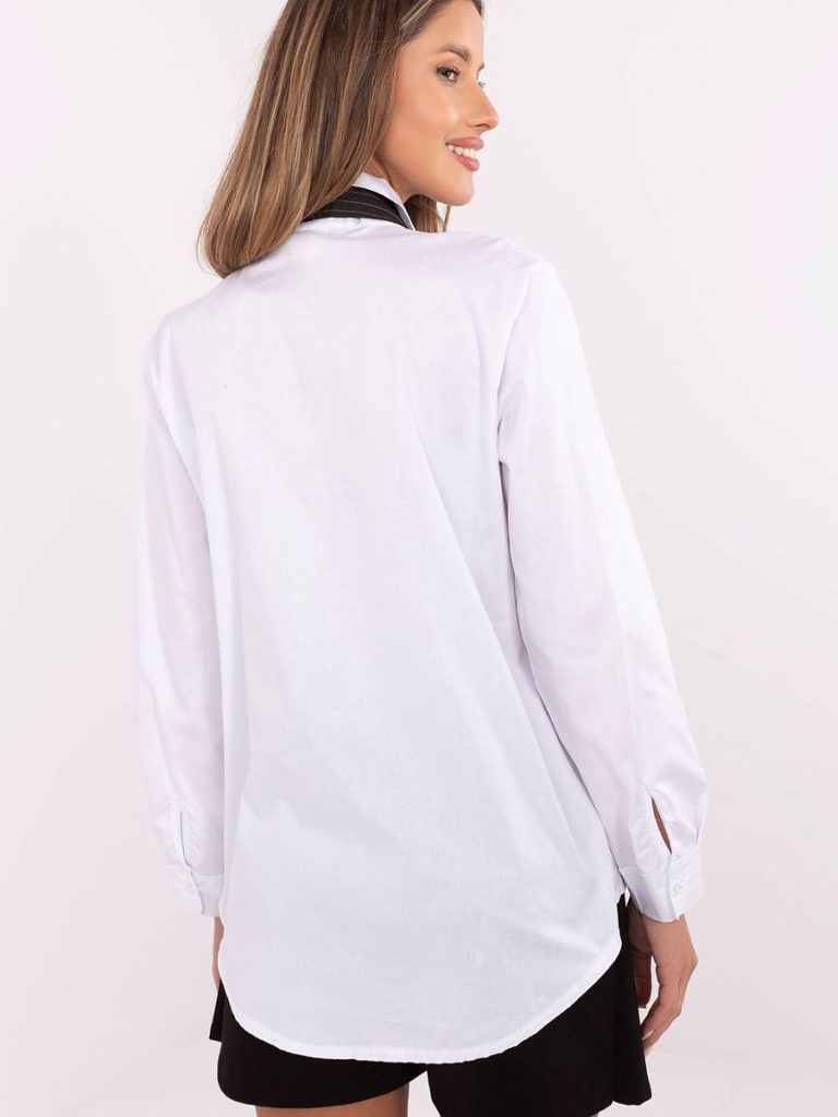 Chemise écolière avec cravate amovible, patchs discrets, coton-élasthanne — vue 2