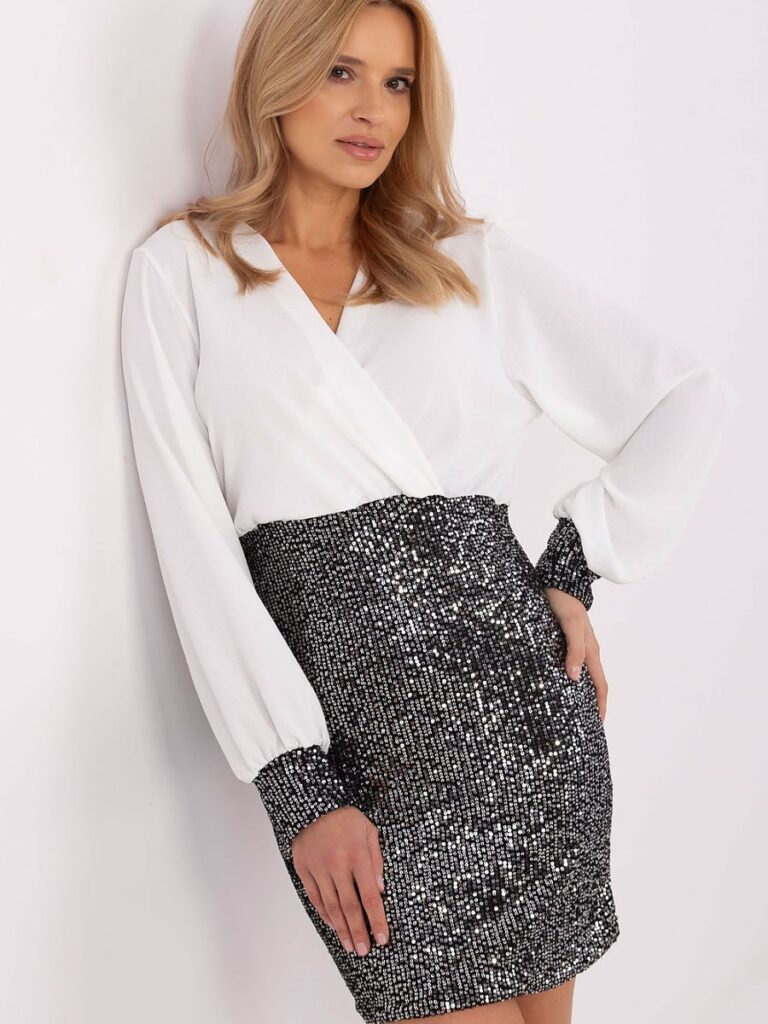 Robe de soirée cache-cœur paillettes manches bouffantes élégante