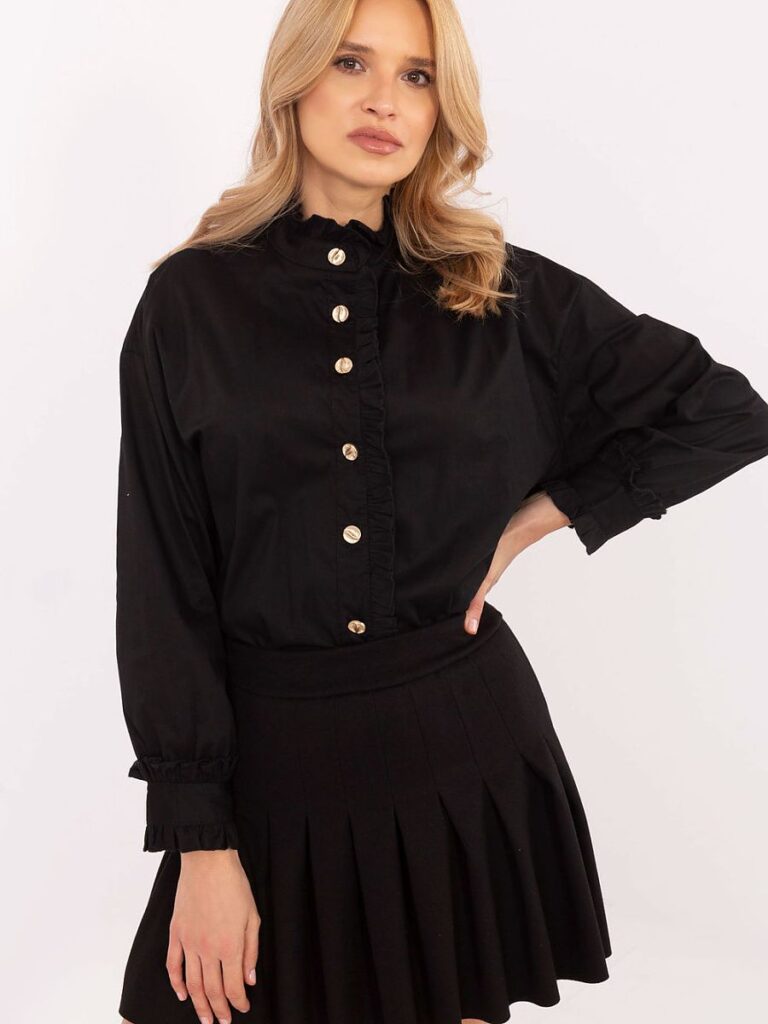 Chemise Élise coton boutons dorés, coupe droite manches longues