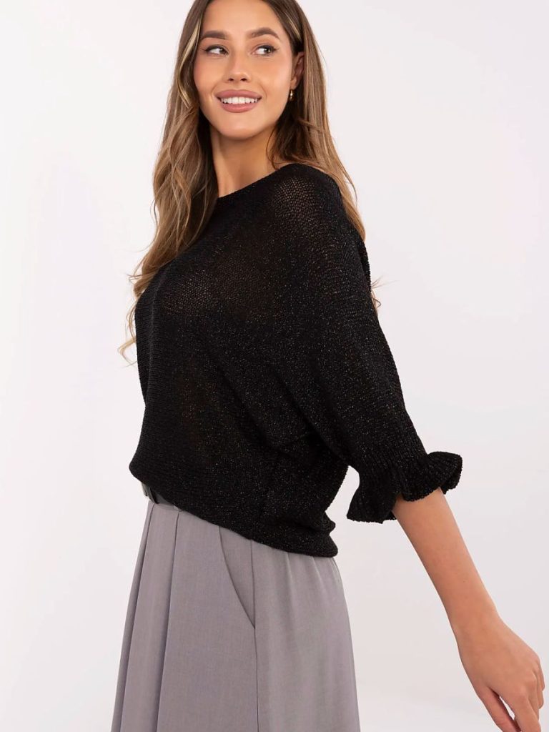 Pull femme viscose douce avec détails métallisés et manches volantées — vue 1