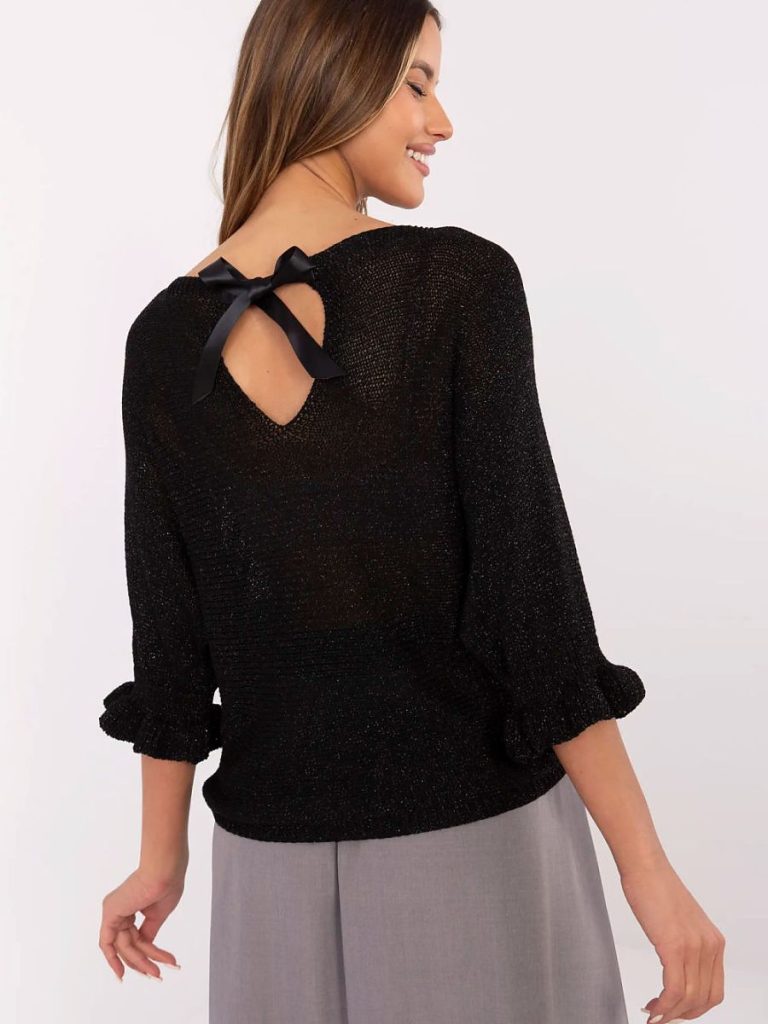 Pull femme viscose douce avec détails métallisés et manches volantées — vue 2
