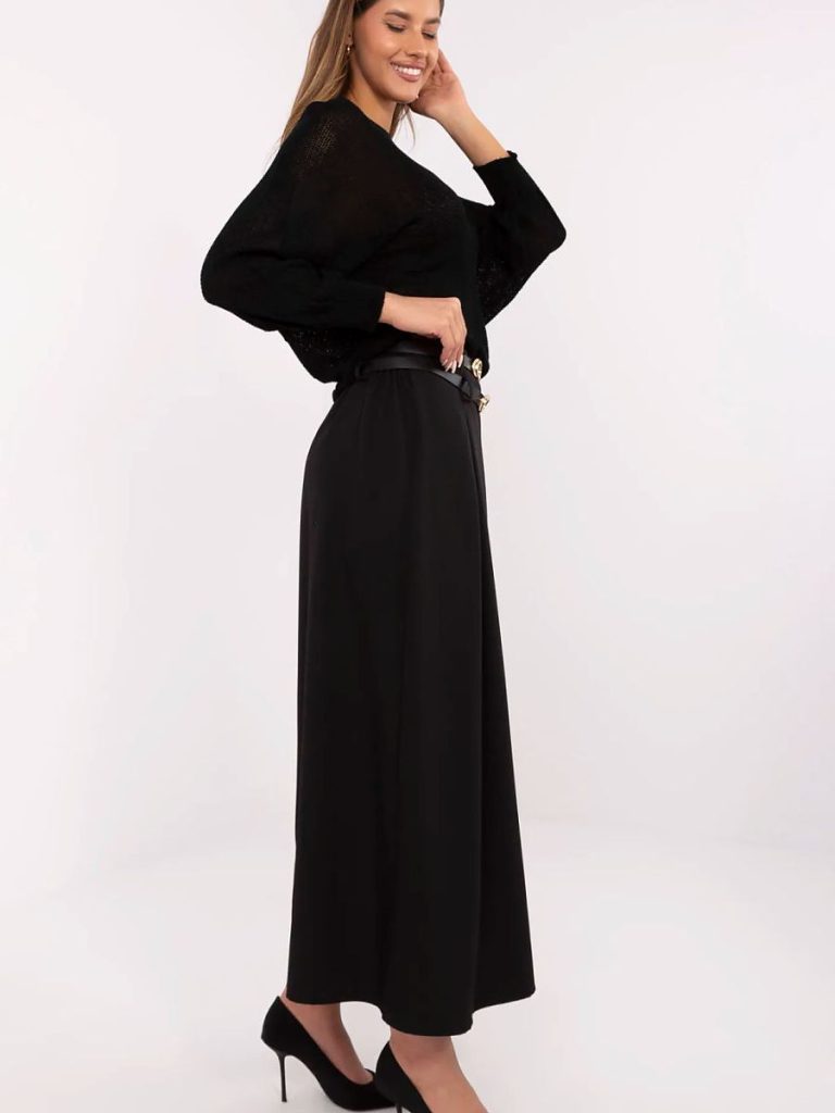 Jupe maxi noire avec ceintures boutonnées, coupe flatteuse — vue 1