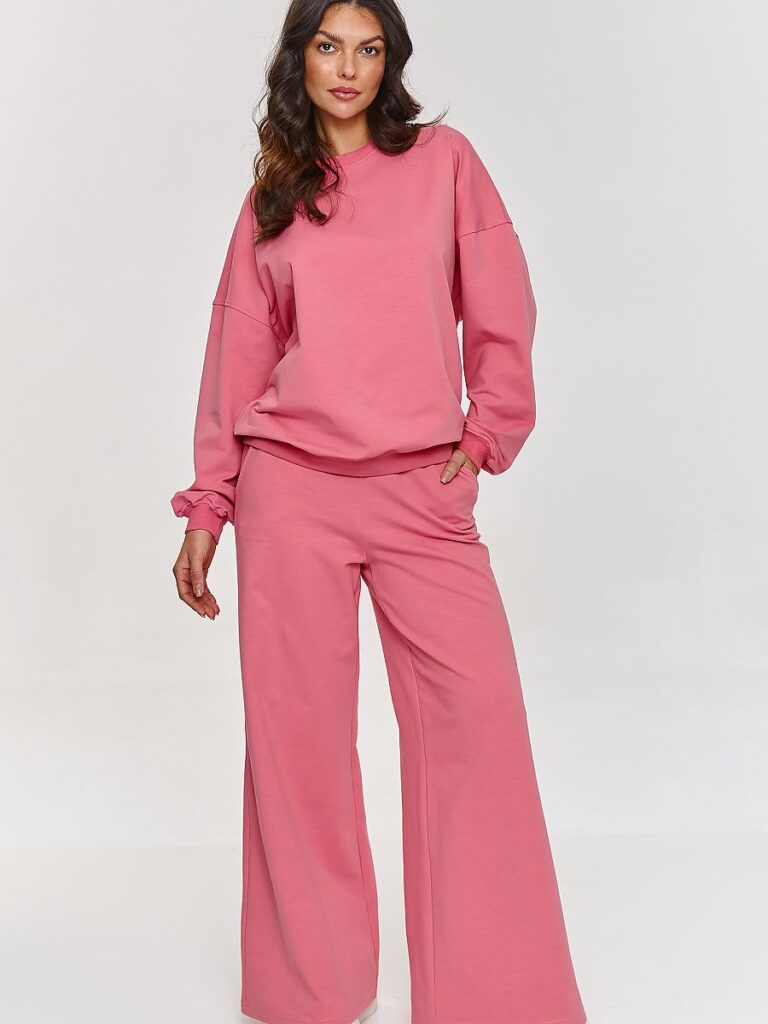 Ensemble sweat oversize et pantalon large rose femme vue de face