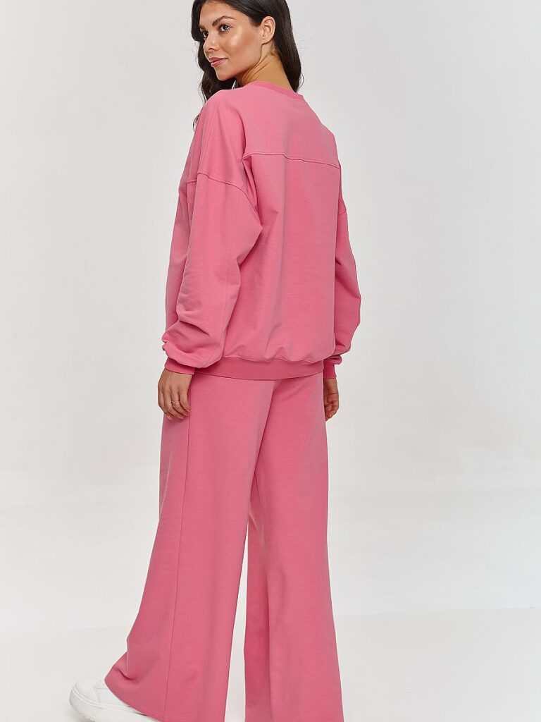 Ensemble sweat oversize et pantalon large rose femme vue de face — vue 1