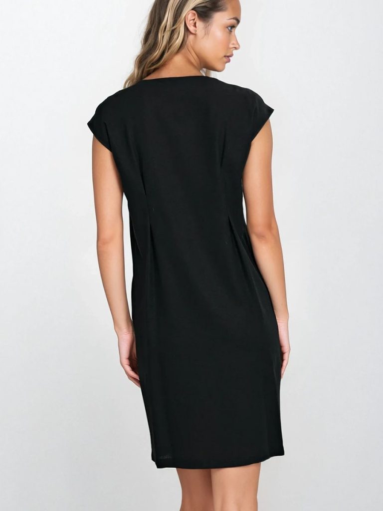 Robe Léa lin rayonne noire, col rond, manches capuchon, longueur genou — vue 2