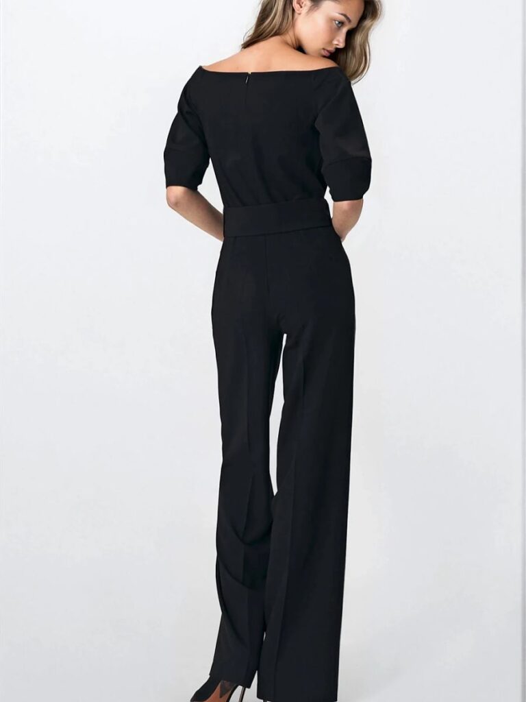 Combinaison noire coupe slim épaules dénudées ceinture intégrée — vue 1
